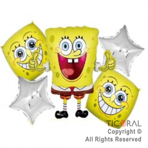 SET DE GLOBOS METALIZADO BOB ESPONJA 5 UNIDADES X 1